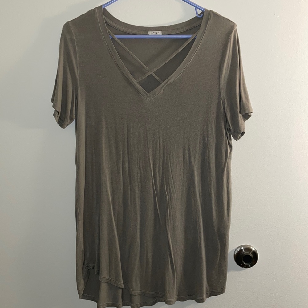 Green Cross-Chest V-Neck T-Shirt